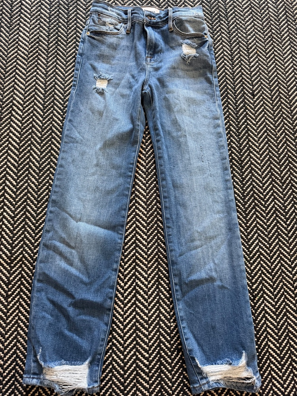 Frame Denim Distressed Straight-Leg Jeans - Light Blue